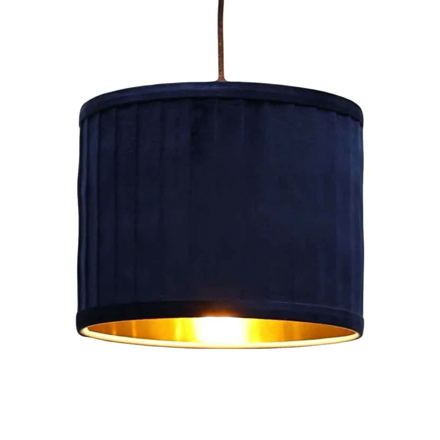 Sundance Navy Blue Velvet Pleated 25cm Lamp Shade with Gold Inner