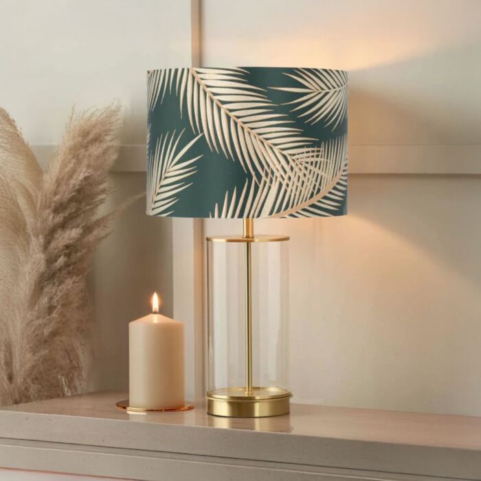 Tropica Dark Green with Gold Embossed Leaf Detail 25cm Ceiling Pendant or Table Lamp Shade